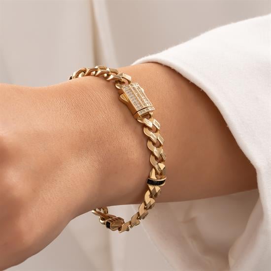 Siyah Taşlı 14 Ayar Altın Gurmet Bileklik