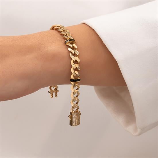 Siyah Taşlı 14 Ayar Altın Gurmet Bileklik