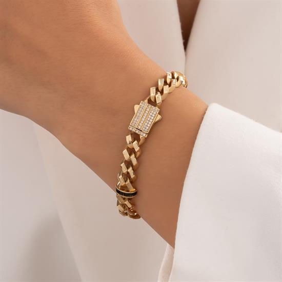 Siyah Taşlı 14 Ayar Altın Gurmet Bileklik