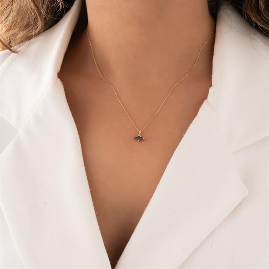 Siyah Taşlı 14 Ayar Altın Kolye