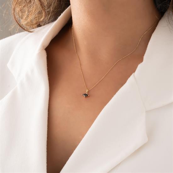 Siyah Taşlı 14 Ayar Altın Kolye