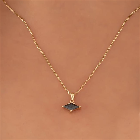 Siyah Taşlı 14 Ayar Altın Kolye