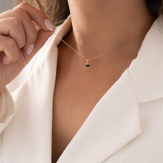 Siyah Taşlı 14 Ayar Altın Kolye