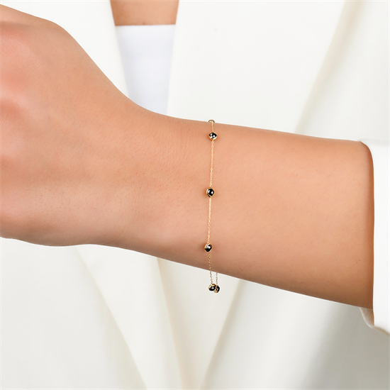 Siyah Taşlı 14 Ayar Altın Minimal Bileklik