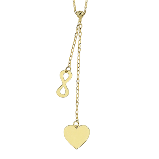 Sonsuzluk Detaylı Kalp Minimal 14 Ayar Altın Kolye