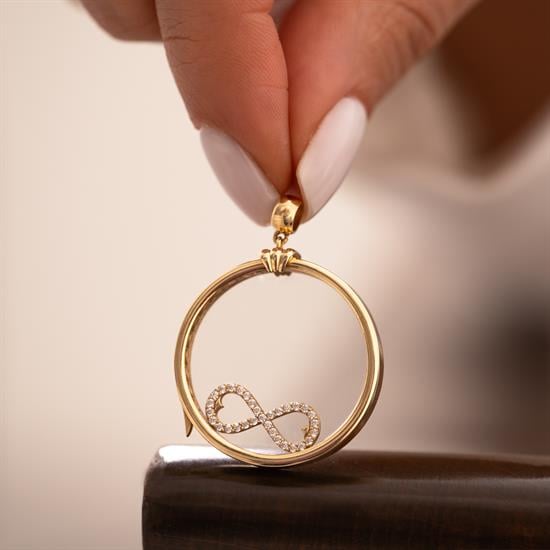 Sonsuzluk Figürlü Cam Çerçeve 14 Ayar Kolye Ucu