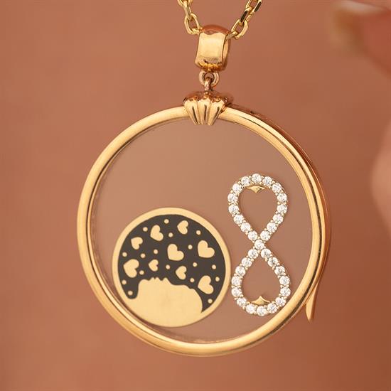 Sonsuzluk Figürlü Cam Çerçeve 14 Ayar Altın Kolye