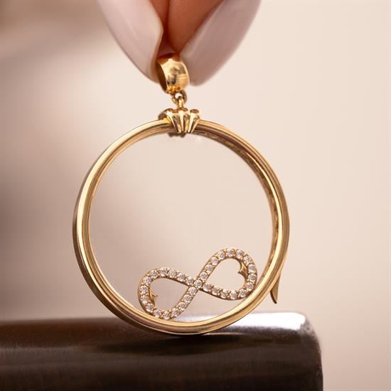 Sonsuzluk Figürlü Cam Çerçeve 14 Ayar Kolye Ucu
