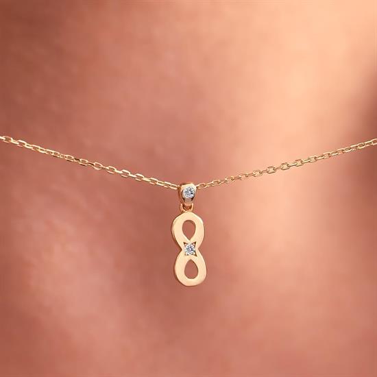 Sonsuzluk Tektaşlı 14 Ayar Altın Kolye