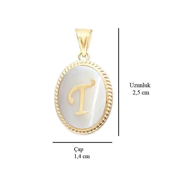 T Harfi Sedefli 14 Ayar Altın Kolye Ucu