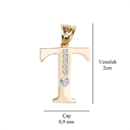 T Harfi Taşlı 14 Ayar Altın Kolye Ucu