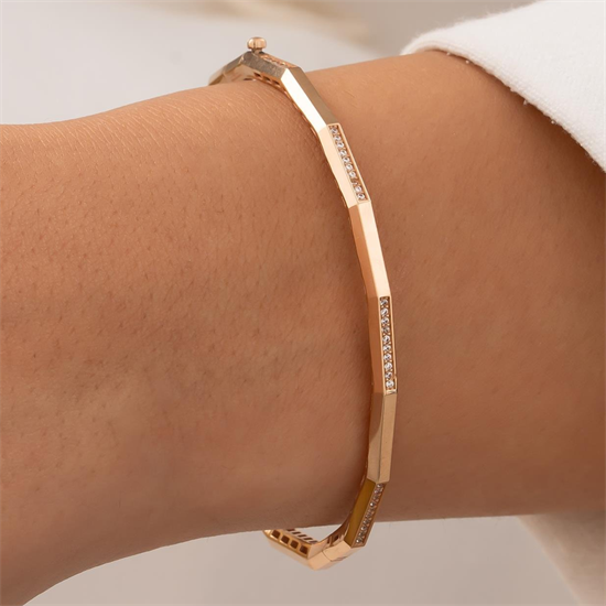 Taş Detaylı 14 Ayar Altın Kelepçe