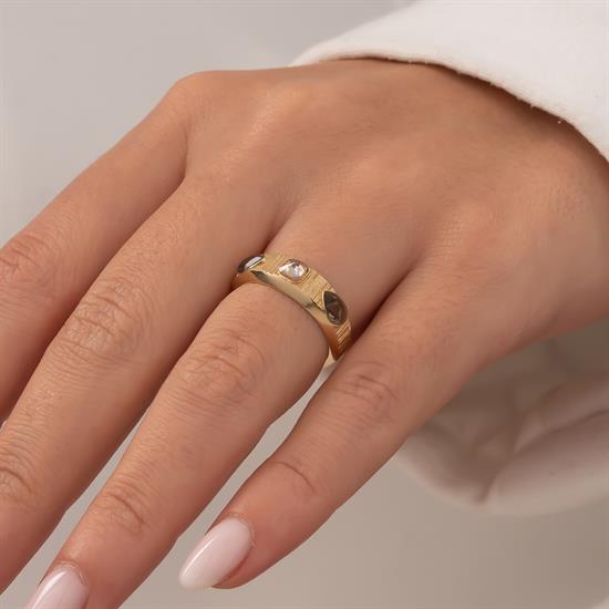 Taş Detaylı 14 Ayar Altın Yüzük