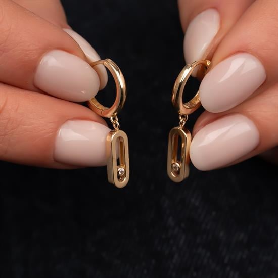 Taş Detaylı 14 Ayar Sallantılı Küpe 2,5 cm