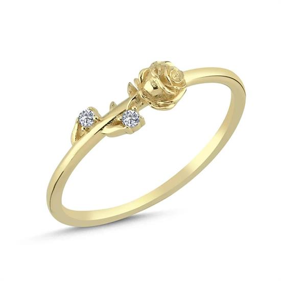 Taş Detaylı Gül Altın Yüzük