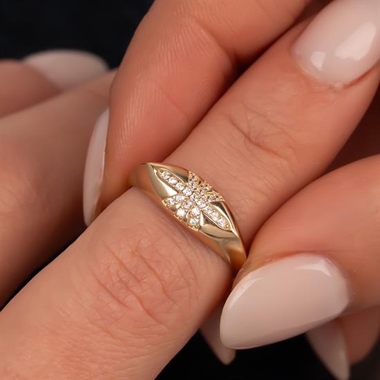 Taş Detaylı Bombeli 14 Ayar Altın Yüzük