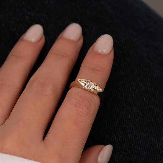 Taş Detaylı Bombeli 14 Ayar Altın Yüzük