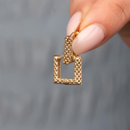 Tasarım Kare Küpe 14 Ayar Altın