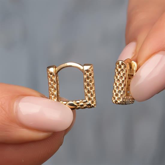 Tasarım Kare Küpe 14 Ayar Altın