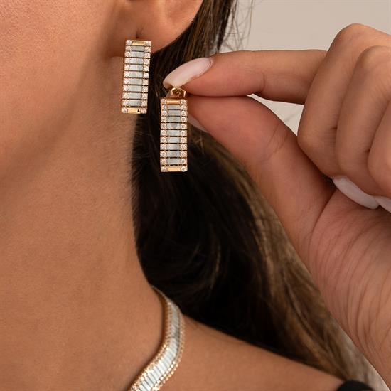 Tasarım Sallantılı Mavi Mineli Altın Küpe