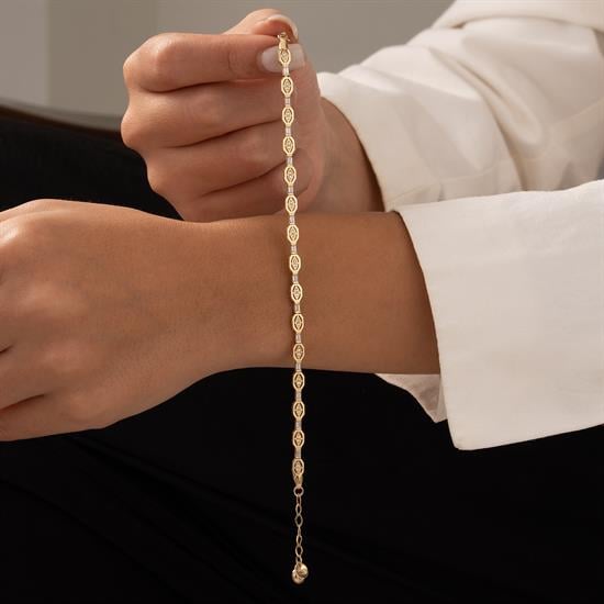 Tasarım Taşlı 14 Ayar Altın Bileklik 