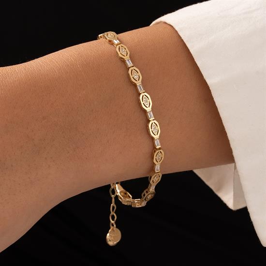 Tasarım Taşlı 14 Ayar Altın Bileklik 