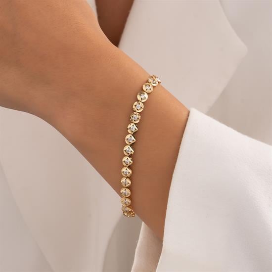 Taşlı Yuvarlak Bileklik 14 Ayar Altın