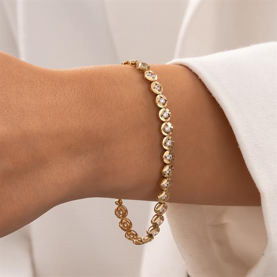 Taşlı Yuvarlak Bileklik 14 Ayar Altın