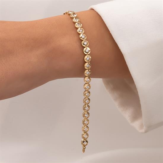 Taşlı Yuvarlak Bileklik 14 Ayar Altın