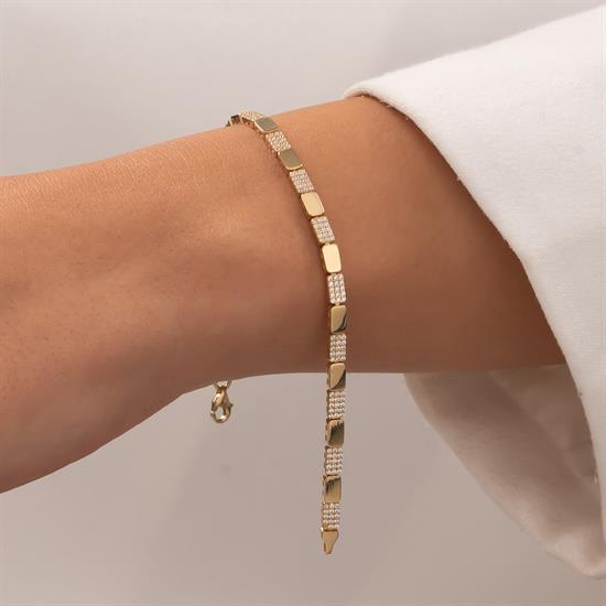 Dikdörtgen Sıra Taşlı 14 Ayar Altın Bileklik