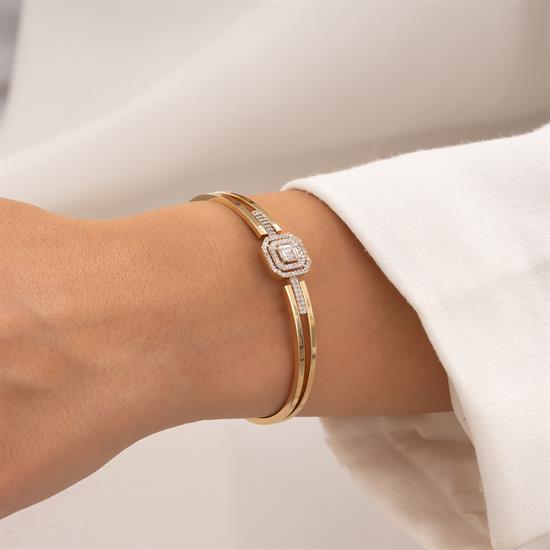 Baget Model Taşlı 14 Ayar Altın Kelepçe