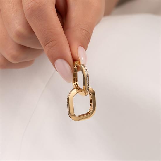 Minimal Kare Taş Detaylı 14 Ayar Altın Küpe