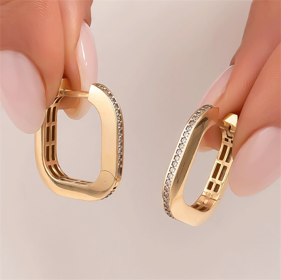 Taşlı 14 Ayar Altın Küpe