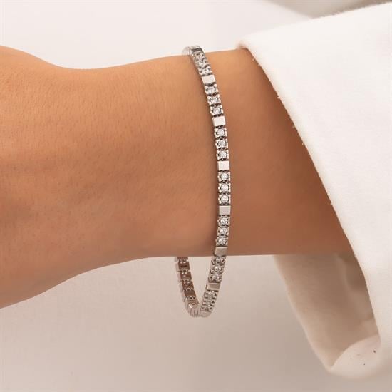 Suyolu Taşlı 14 Ayar Beyaz Altın Bileklik