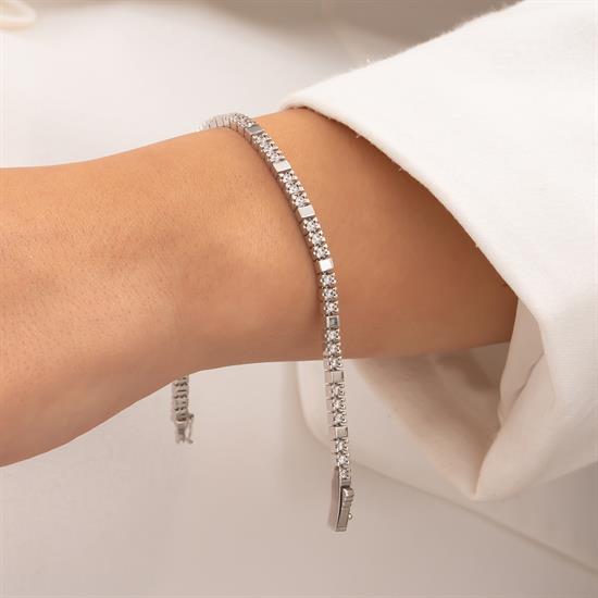 Taşlı 14 Ayar Beyaz Altın Bileklik