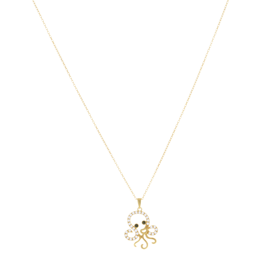 Taşlı Ahtapot Model 14 Ayar Altın Kolye