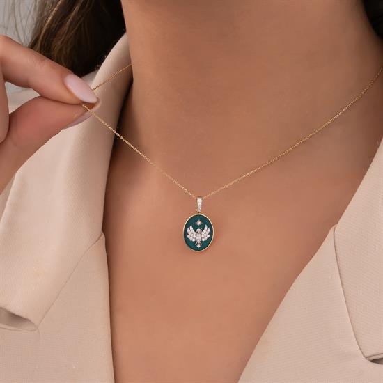 Taşlı Anka Kuşu 14 Ayar Altın Kolye