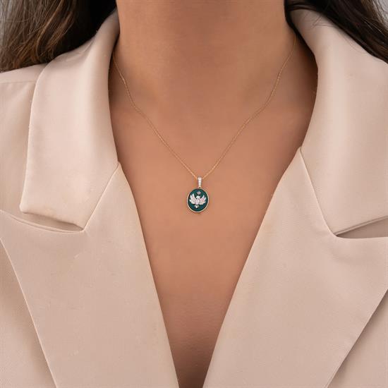 Taşlı Anka Kuşu 14 Ayar Altın Kolye