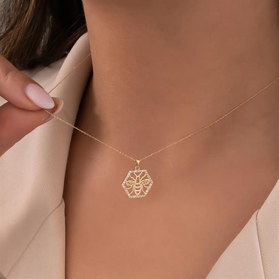 Taşlı Arı 14 Ayar Altın Kolye