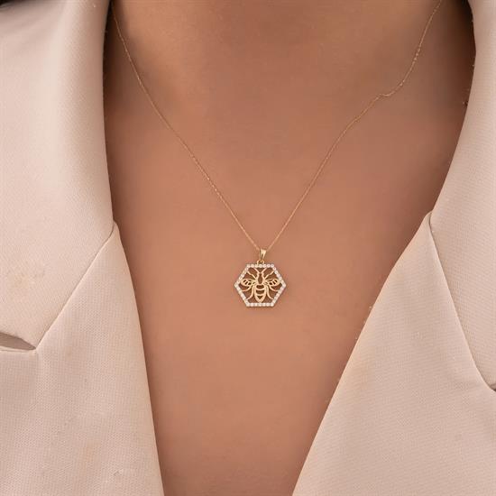 Taşlı Arı 14 Ayar Altın Kolye