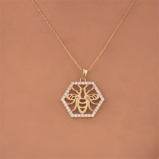 Taşlı Arı 14 Ayar Altın Kolye