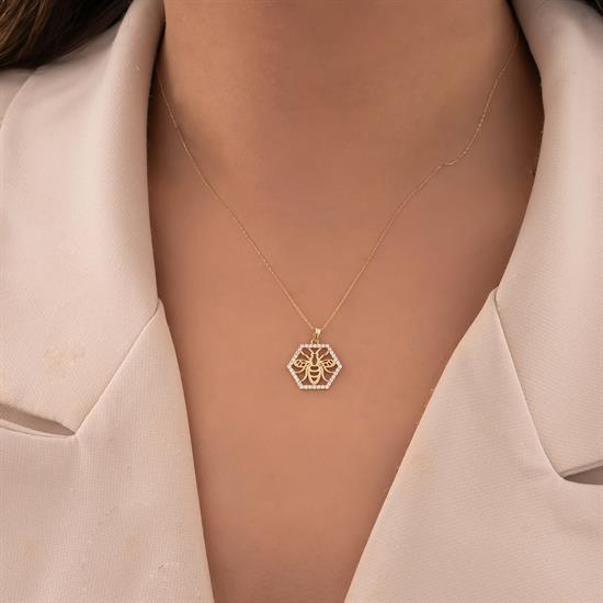 Taşlı Arı 14 Ayar Altın Kolye