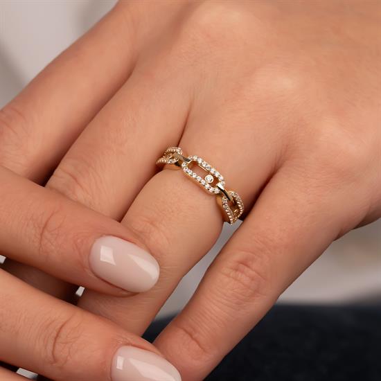 Taşlı Ataç Model 14 Ayar Altın Yüzük