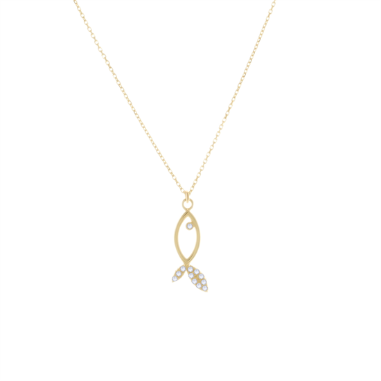 Taşlı Balık Model 14 Ayar Altın Kolye