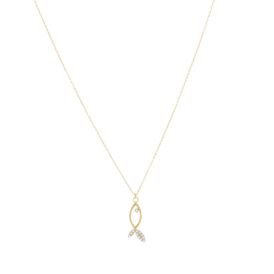 Taşlı Balık Model 14 Ayar Altın Kolye