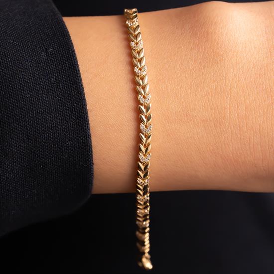 Taşlı Başak Model 14 Ayar Altın Bileklik