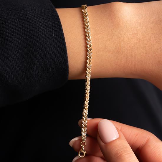 Taşlı Başak Model 14 Ayar Altın Bileklik