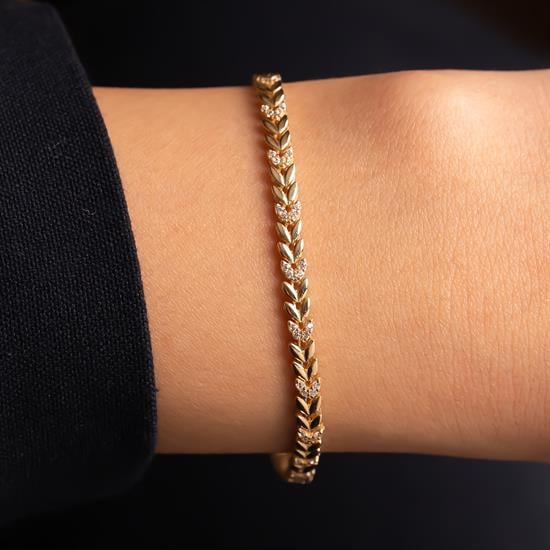 Taşlı Başak Model 14 Ayar Altın Bileklik