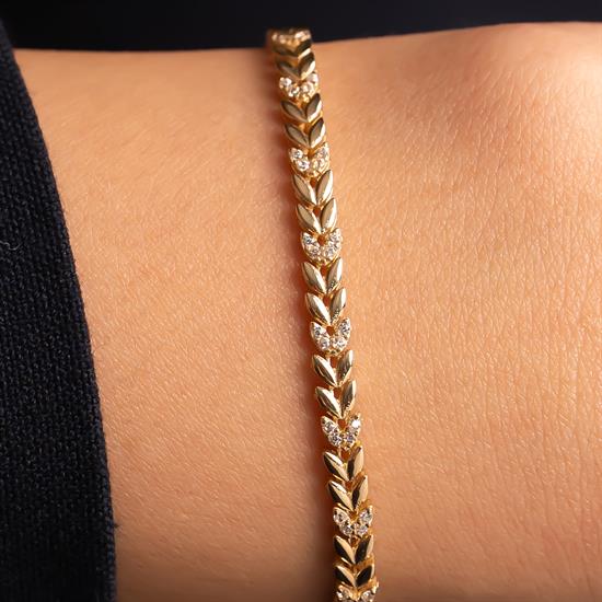 Taşlı Başak Model 14 Ayar Altın Bileklik