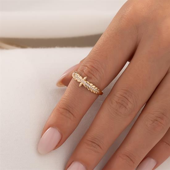 Taşlı Başak Model 14 Ayar Altın Yüzük